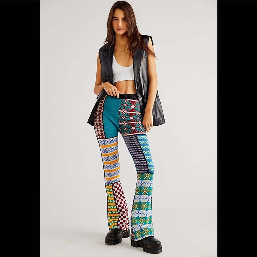 Free People The Ragged Priest Mix Knit Flare Pants Medium